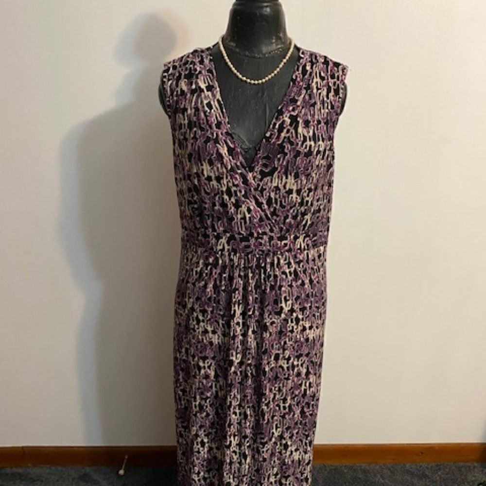 Madmazelle Purple/Black/White sleeveless V-neck maxi dress, size M